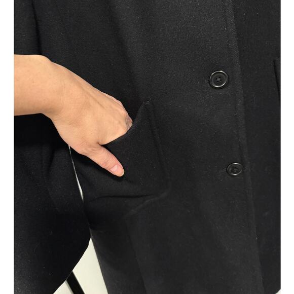 J Crew L 100% Wool Trench Coat $248 Patch Pockets Button Front Long Jacket Black - Picture 6 of 9